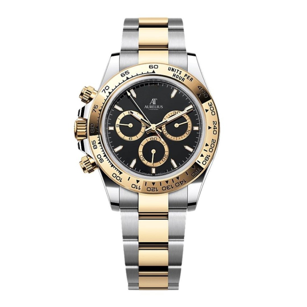 Chronographe Racing 40 – Cadran Noir | Bracelet Bicolore Acier Inoxydable & Ton Or
