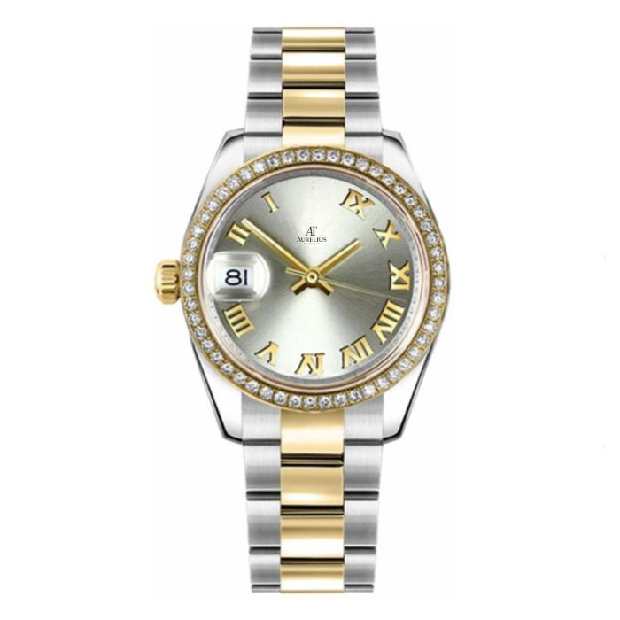 Classique 41 – Slate Cadran Gris | Bracelet Acier & Ton Or & Lunette Diamant