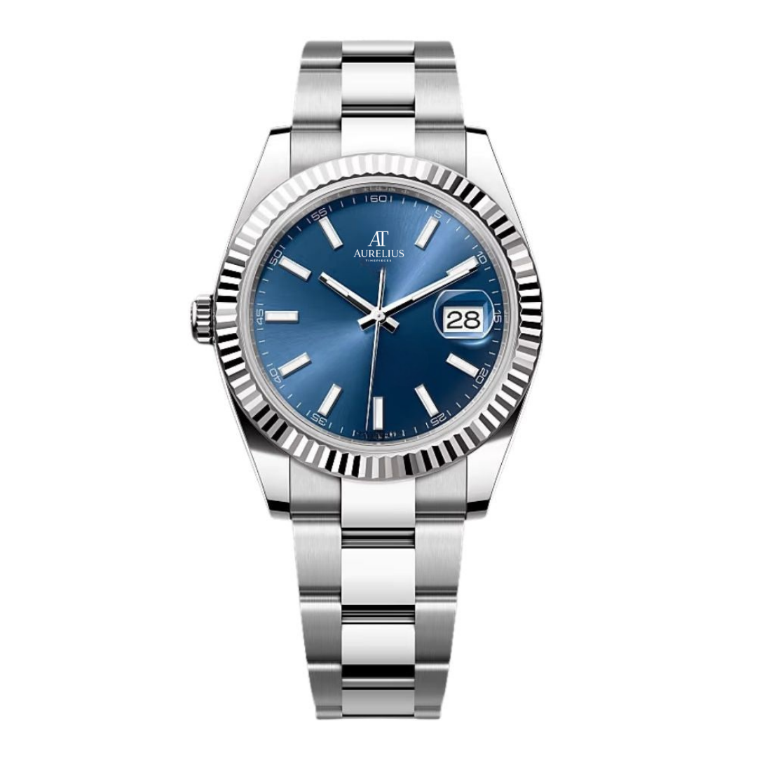 Classique 41 – Cadran Soleil Bleu | Bracelet en Acier & Lunette Cannelée
