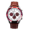 Chronographe Professionnel 42 – Cadran Blanc avec Sous-Cadrans Rouges | Boîtier Acier & Bracelet Cuir Marron & Lunette Tachymètre Rouge