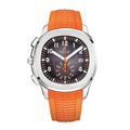 Chronographe Sport 42 – Cadran Gaufré Noir avec Accents Orange | Boîtier Acier & Bracelet Caoutchouc Noir