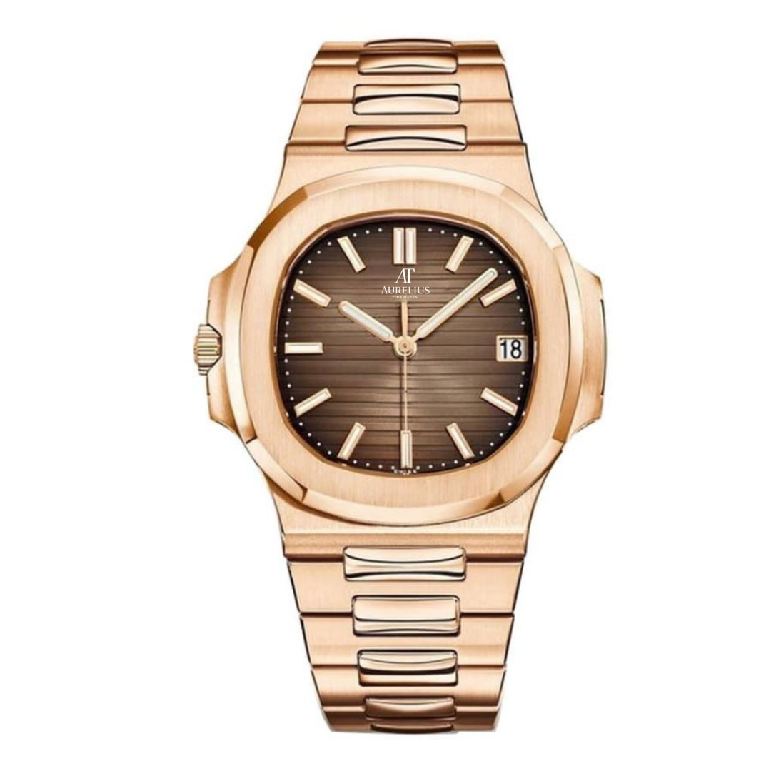 Classique Intégré 40 – Cadran Marron | Bracelet Ton Or Rose & Lunette Lisse