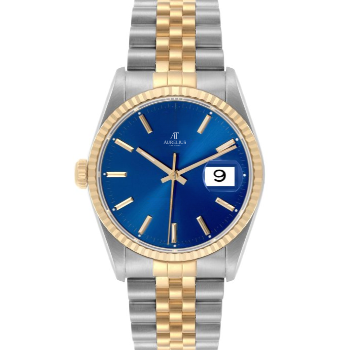 Classique 36 – Cadran Bleu | Bracelet Acier & Ton Or & Lunette Cannelée